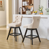 MOOLSUN A Set of 4 Blue Velvet bar stools - Classic Fixed Height Design, rotatable Button Group Seats, Perfect for Standard Kitchen Islands and Home Bars,Beige(Wood Leg)