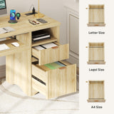 Bestier Computer Desk with Drawer, 55 inch Office Desk with Power Outlet, Modern Home Office Desk with Keyboard Tray (Natual Oak, 55" W with Single-Sided Drawers)