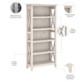 Bush Home Tall 5 Shelf Bookcase for Living Room or Home Office, Large Bookshelf, Modern Farmhouse Style, Key West Collection, Linen White Oak