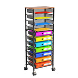 Simple Trending 12 Tier Rolling File Cart,Wood Desk File Organizer with Sliding Trays and Wetal Mesh Paper Letter Storage Multi-Functional Rolling Clutter Cart for Office, Home, School, Black Simple Trending