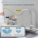 TOYWIA Kitchen Faucets with Pull Down Sprayer, Brushed Nickel Single Handle High Arc Stainless Steel Sink Faucet with Deck Plate, 1 or 3 Hole Deck Mount for RV, Bar, Farmhouse, Laundry, Outdoor