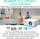 Optoma ML1080ST Ultra-Portable Short Throw Full HD Laser Projector, 1200 Lumens