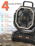 EEIFO Battery Operated Fan Portable Battery Powered Outdoor Camping Tent Fan with LED Lantern Light 20000mAh Rechargeable, Oscillating, 360° Rotating Hanging Hook, Cordless USB Desk Fan(Black)