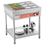 Happybuy 6-Pan Commercial Food Warmer, 1500W Electric Steam Table with Undershelf, Stainless Steel Buffet Server for Restaurants, Parties, and Hotels