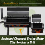 Captiva Designs Heavy Duty Outdoor Smoker,Extra Large Cooking Area(941 sq.in. in Total) Offset Smoker, Best Charcoal Smoker