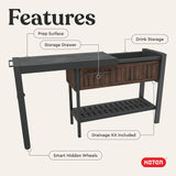 Keter Extendable Outdoor Bar Cart with Hidden Cooler, Storage Drawers & Prep Surface