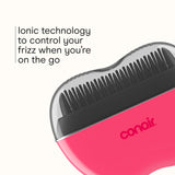 Conair Cordless Heated Brush, Portable Ceramic Ionic Smoothing Brush for Frizz Control & Shine, Rechargeable, 2 Heat Settings, Travel-Friendly Styling Tool with Protective Cover, Hot Pink & Black