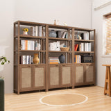 SICOTAS 71" Tall Rattan Bookshelf with Doors for Living Room Library