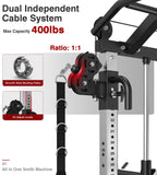 DONOW Smith Machine with Weight Stacks, Power Cage Home Gym System with LAT Pulldown Cable Crossover Multi-Functional Trainer with Dual Pulley System with Weight Bench Cast Iron Weight Plates 240lbs