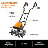 LawnMaster TE1318W1 Corded Electric Tiller 13.5-Amp 18-Inch Orange