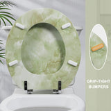 Round Toilet Seat Natural Wood Toilet Seat with Zinc Alloy Hinges, Easy to Install also Easy to Clean, Anti-pinch Marble Toilet Seat by Angol Shiold (Round, Green Marble)