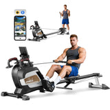 pooboo Rowing Machines for Home, Magnetic Rowing Machine with Adjustable Resistance, Folding Rower Machine of Quiet, 350lbs Weight Capacity, Comfortable Seat Cushion,LCD Monitor, App Support