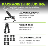 HANDBODE Adjustable Weight Bench for Full Body Workout, 1300 lb Weight Capacity Bench Press Bench of Home Gym Strength Training, Incline Upright Flat Utility Workout Bench with 225 lb Dumbbell Set