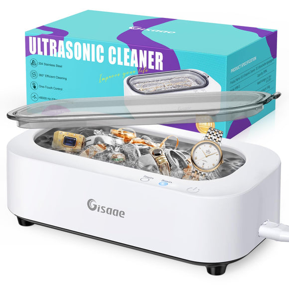 Portable Ultrasonic Cleaner with 2 Modes, 48kHz Jewelry Cleaner Gisaae