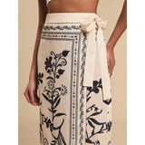 Talakeno Womens Floral Wrap Midi Skirt Summer Adjustable Tie Side Casual High Waist A Line Beach Boho Long Flared Skirts(Apricot-Large)