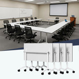 IEDZBEQ Office Conference Table on Wheels – Flip Top Modular Meeting Table for 2-30 Person,Mobile SeminarsTraining Tables for Office Conference Room,Seminar,Home (4, White, 47IN)