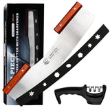 AILUROPODA Pizza Cutter Rocker with Knife Sharpener & Protective Cover 16" Large Pizza Rocker Cutter Sharp Pizza Slicer 30Cr13 Stainless Steel Pizza Knife (Silver)
