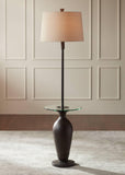 Regency Hill Fallon Industrial Floor Lamp with Tray Table USB and AC Power Outlet in Base 66" Tall Oil Rubbed Bronze Hammered Oatmeal Drum Shade for Living Room Reading House Bedroom Home