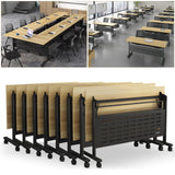 Folding Conference Table 6ft, Rectangular Mobile Meeting Room Desk with Silent Caster Wheels, Metal Frame, Large Foldable for Study Working