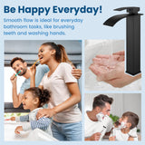 Airuida Vessel Sink Faucet, Tall Waterfall Bathroom Faucet, Single Handle One Hole Mixer Bowl Tap with Large Rectangular Spout, Bar Sink Faucet Lavatory Vanity- Matte Black