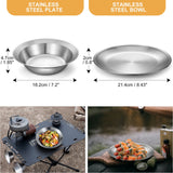 Odoland Stainless Steel Camping Mess Kit for Family & 4 Person, Cooking Tableware Utensils with Plates Bowls Forks Spoons Knives & Savings Bag for Camping, Backpacking, Hiking, Picnic, 4 Person Set