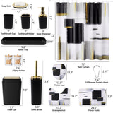 XLHOMO Bathroom Accessories Set - 25PC Bathroom Set with Shower Curtain and Rugs, Black Bathroom Set, Bathroom Accessory Set with Press-on Lid Trash Can, Soap Dispenser and Qtip Holders