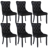 MOOLSUN Velvet Dining Chairs Set of 6, High Back Side Chairs, Modern Padded High-End Tufted Upholstered Chairs with Button-Tufted Back & Rear Pull Tabs, Solid Wood Legs E-Black(Solid Wood Legs)