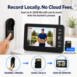 TKMARS Doorbell Camera Wireless No Subscription with Monitor Screen, Waterproof Video Intercom with Active Wake-Up, No WiFi Needed, 170° Angle, Local Recording for Home/Apartment/Seniors