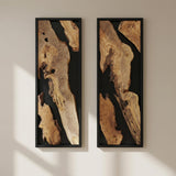 2 Piece Natural Olive Wood Wall Art Set - Live Edge Black Resin Diptych Decor & Handcrafted Modern Rustic Wood Panels, Nature-Inspired Luxury for Living Room - 14x30"