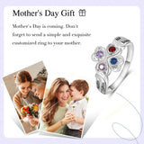Oseew Personalized 4 Round Birthstone Ring for Women 10K 14K 18K Solid Gold Engraved Name Birthstone Ring Birthday Christmas Mother's Day Jewelry Gifts for Her