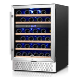 Tylza 24'' Wine Fridge, Dual Zone Wine Refrigerator, 54 Bottles, Lock, Glass Door, Built-in Compressor, 6 Adjustable Shelves, Undercounter or Freestanding