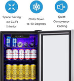 Antarctic Star Beverage Refrigerator -125 Can Mini Fridge for Soda Beer or Wine, Stainless steel door frame, for Office or Bar with Adjustable Removable Shelves, Black, 3.3 Cu.Ft