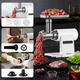 Kourice Electric Meat Grinder for Home Use, 2800W Peak Power, Heavy Duty Metal Body with Auto-Reverse, 2 Blades & 3 Grinding Plates, Sausage Stuffer & Kibbeh Kit, Easy Clean, White