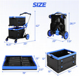 Olenyer Collapsible Shopping Cart with Wheels, 200 LBS Capacity Blue Grocery Cart with Storage Crates, Platform Hand Truck with Foot Brake