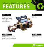 Goldstream Pumps WVO Designs Portable Oil Pump W2065, 12GPM, Baldor