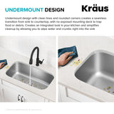 Kraus 31 1/2 Inch Stainless Steel Kitchen Sink, Durable 18 Gauge Single Bowl Kitchen Sinks Undermount, KBU14
