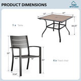 MFSTUDIO Patio Dining Set for 4, 37" Square Wood-Like Table