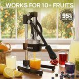 ARINOO Kitchen Cast Iron Citrus Juicer,Manual Hand Press Orange Juicer,Heavy Duty Countertop Squeezer for Lemon,Orange, Easy to Use & Clean（Black)