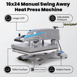 Heat Press Machine, 2KW Professional 90° Swing Away & Slide Out Base, High Pressure Manual Heat Press for T-Shirts, Sublimation