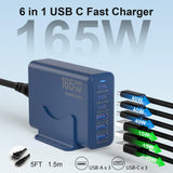 Newdarren 165W Charging Station, 6 Port Desktop Charger, 3 Ports 40W Blue