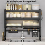Large 3-Tier Over Sink Dish Drying Rack with Flip-top Door,Dish and Bowl Rack,Double-Layer Design,for Kitchen Storage and Organization,for Dishes,Glasses,Bowls,and Cutlery (Black, 75cm/29.5in)