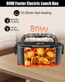 Buddew Electric Heated Lunch Box, 80W Fast Heating with Dual 1.5L Food-Grade 304 Stainless Steel, 12V/24V/110V Portable Food Warmer for Car Truck Office Adults, Lonchera Electrica Portatil (Black)