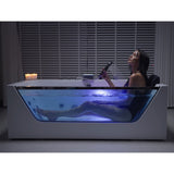Empava 59 in. Acrylic Alcove Whirlpool Bathtub - Hydromassage Rectangular Jetted Soaking Tub with Center Drain - Waterfall Faucet