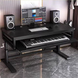 KWOKING Office Computer Desk with Organized Wiring & Keyboard Shelf Workbench Electronic Piano Midi Keyboard Music Production Recording Studio Hand-cranked Lifting Table Black 55" L x 24" W x 30" H