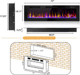 LEMBERI 72 inch Ultra-Thin Electric Fireplace, Recessed and Wall Mounted Slim Linear Fireplace for 2x4 & 2x6 Studs, 750W/1500W Ultra-Quiet Indoor Heater with Remote, Flame Colors & Timer, Black