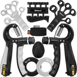 Grip Strength Trainer Kit with Hand Gripper Strengthener, Finger Exerciser, Forearm Workout Ring, Double-Sided Finger Stretcher(Gripster) and Stress Relief Ball (black grey) Btfsoul