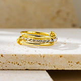 JINEAR 14K Gold Plated Croissant Ring Inlaid Cubic Zirconia Chunky Signet Stacking Thick Rings Braided Twisted Dome Statement Wedding Bands for Women