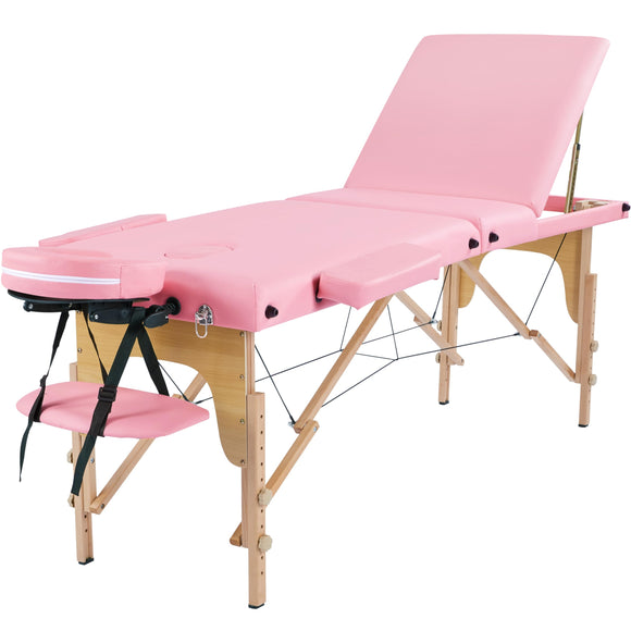 Massage Table Portable Adjustable Massage Bed Foldable Massage Therapy Table 3 Folding 84 Inch | Pink Yaheetech