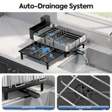 Urackify Dish Drying Rack for Kitchen Counter - Stainless Steel Dish Drainer with Drain Board, Removable Utensil Holder, Rust-Proof Plate, Non-Slip Feet, Large Capacity for 10 Plates 6 Bowls 4 Cups