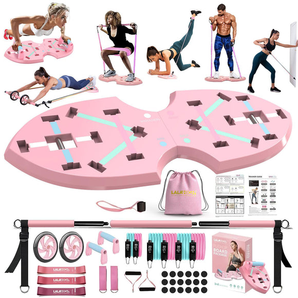LALAHIGH Home Workout Equipment for Women, Multifunction Push Up Board, Portable Home Gym System with Resistance Bands,Ab Roller Wheel, and 20 Gym Accessories, Professional Strength Training Exercise LALAHIGH